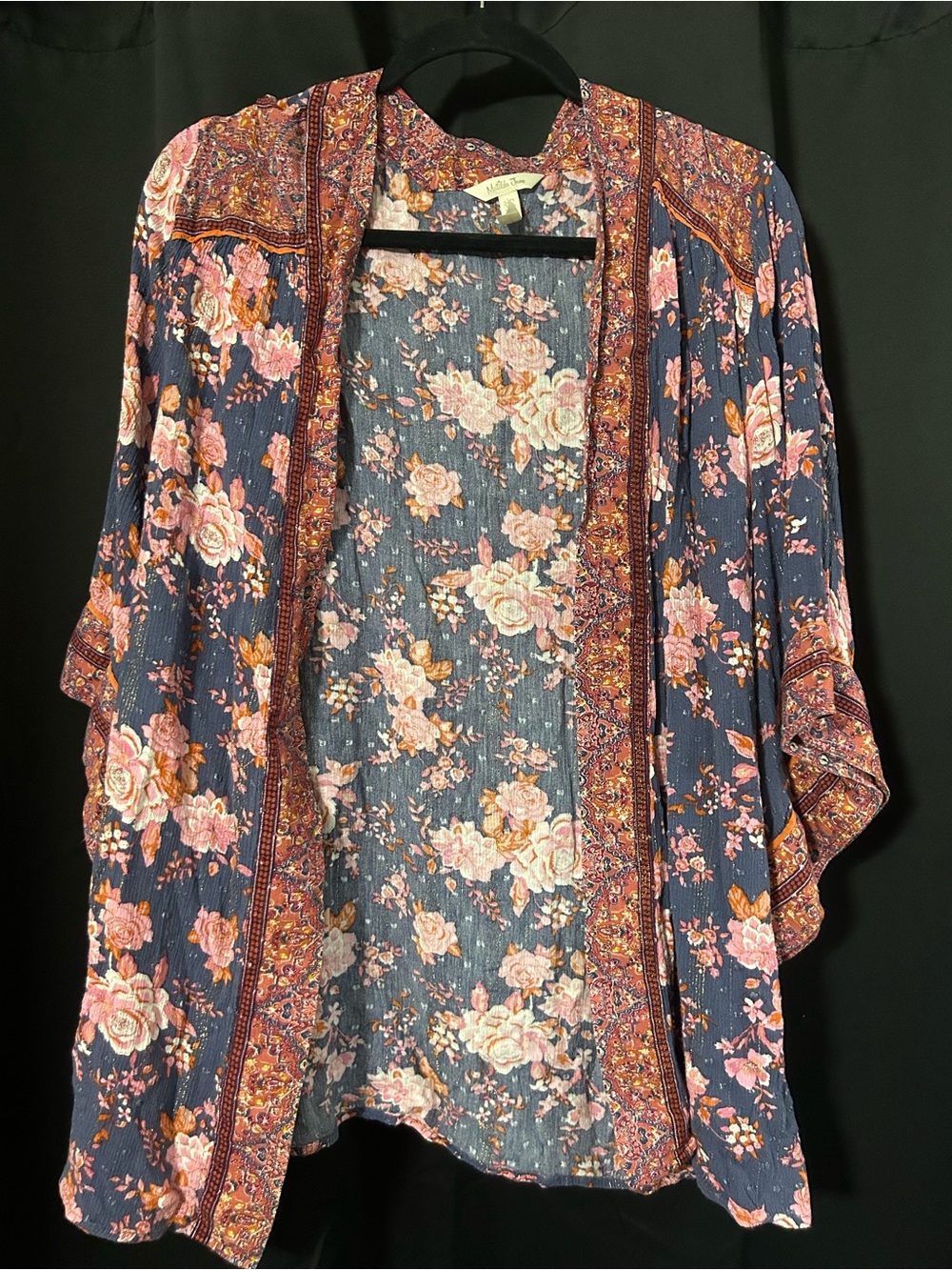 Matilda Jane Navy Floral Open Kimono with Pink and Cream Roses